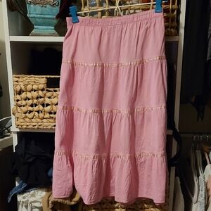 Calypso Pink Midi Tiered Skirt for Casual Wear